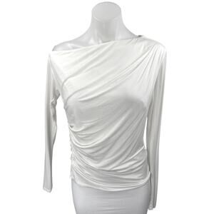 Princess Polly White Long Sleeve One Shoulder Drape Ruched Blouse Top Size 10